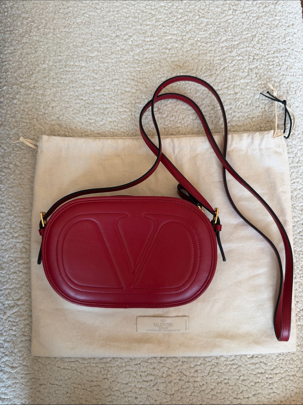 Vintage Valentino Vlogo 1990s Camera Bag / Red Leather